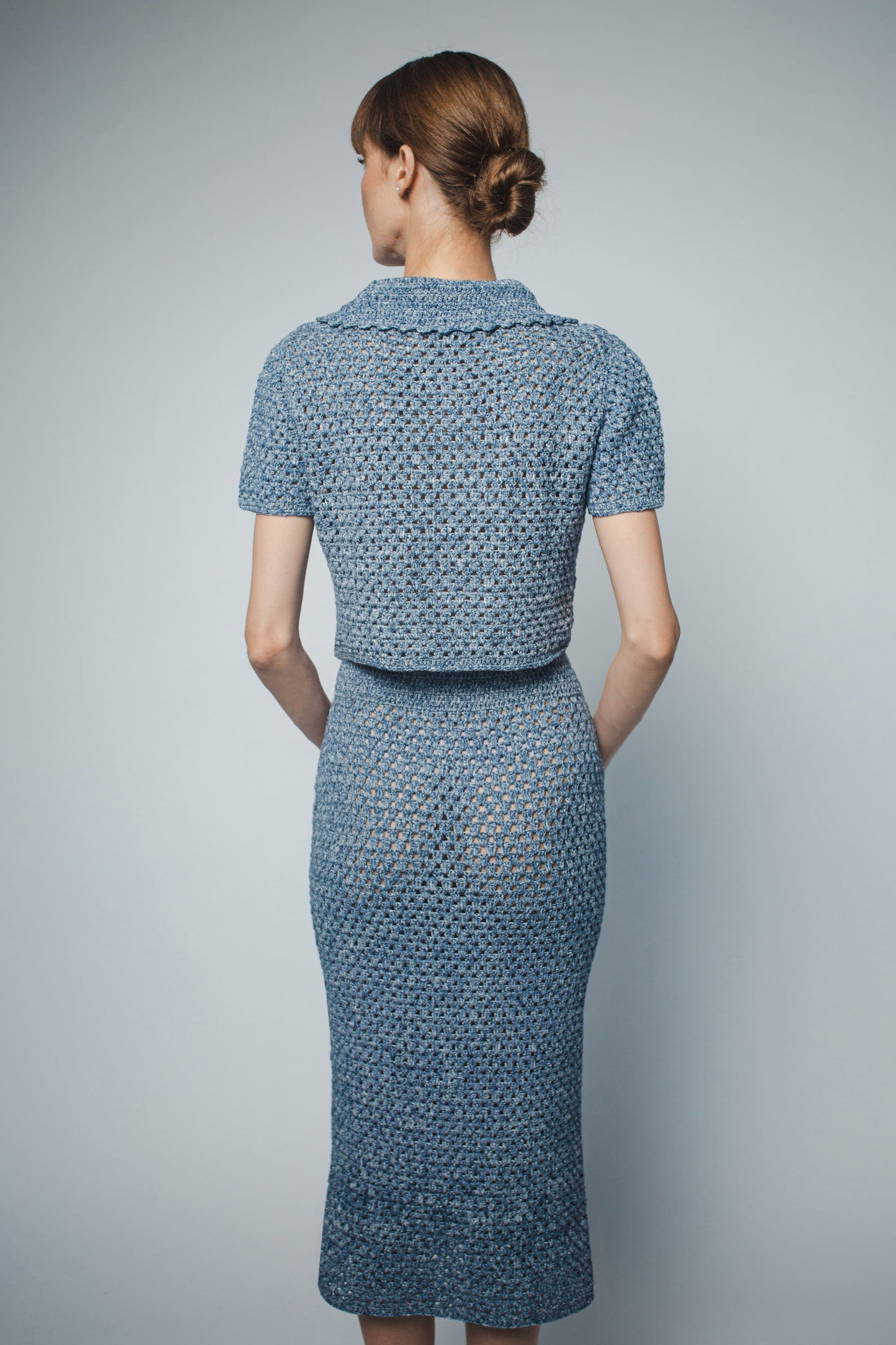 MARGOT HAND CROCHET CROPPED POLO IN BLUE DENIM