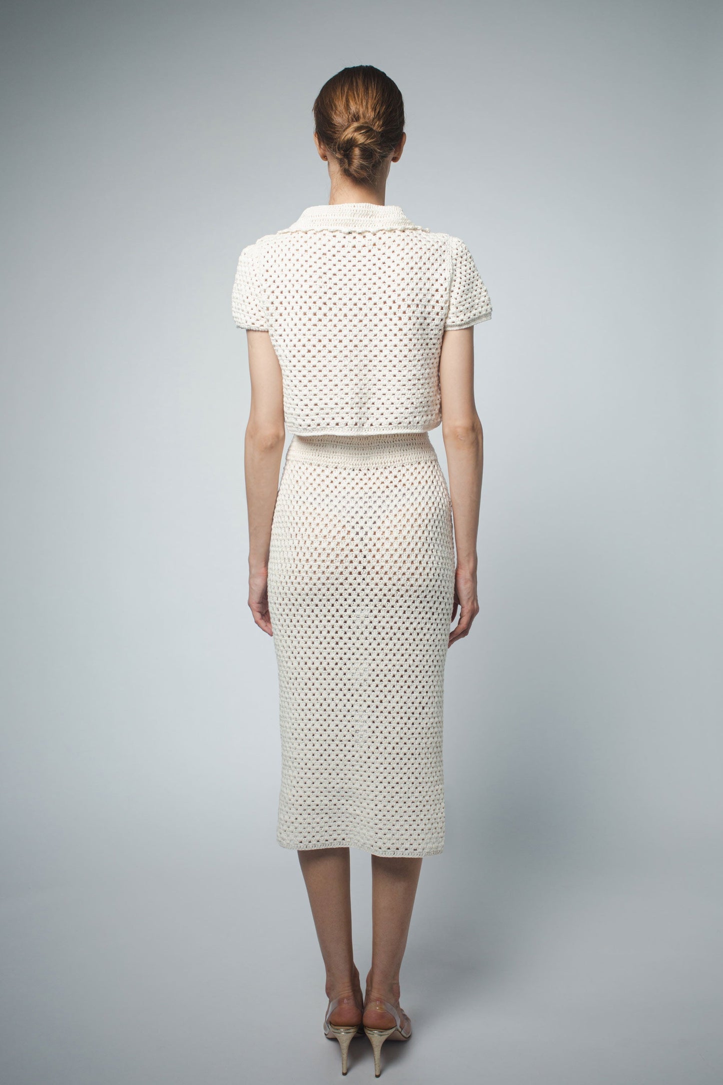 MARGOT HAND CROCHET CROPPED POLO IN PEARL