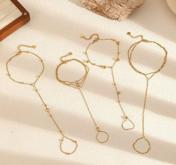 Triple Stone 18K Gold-Plated Hand Chain Bracelet