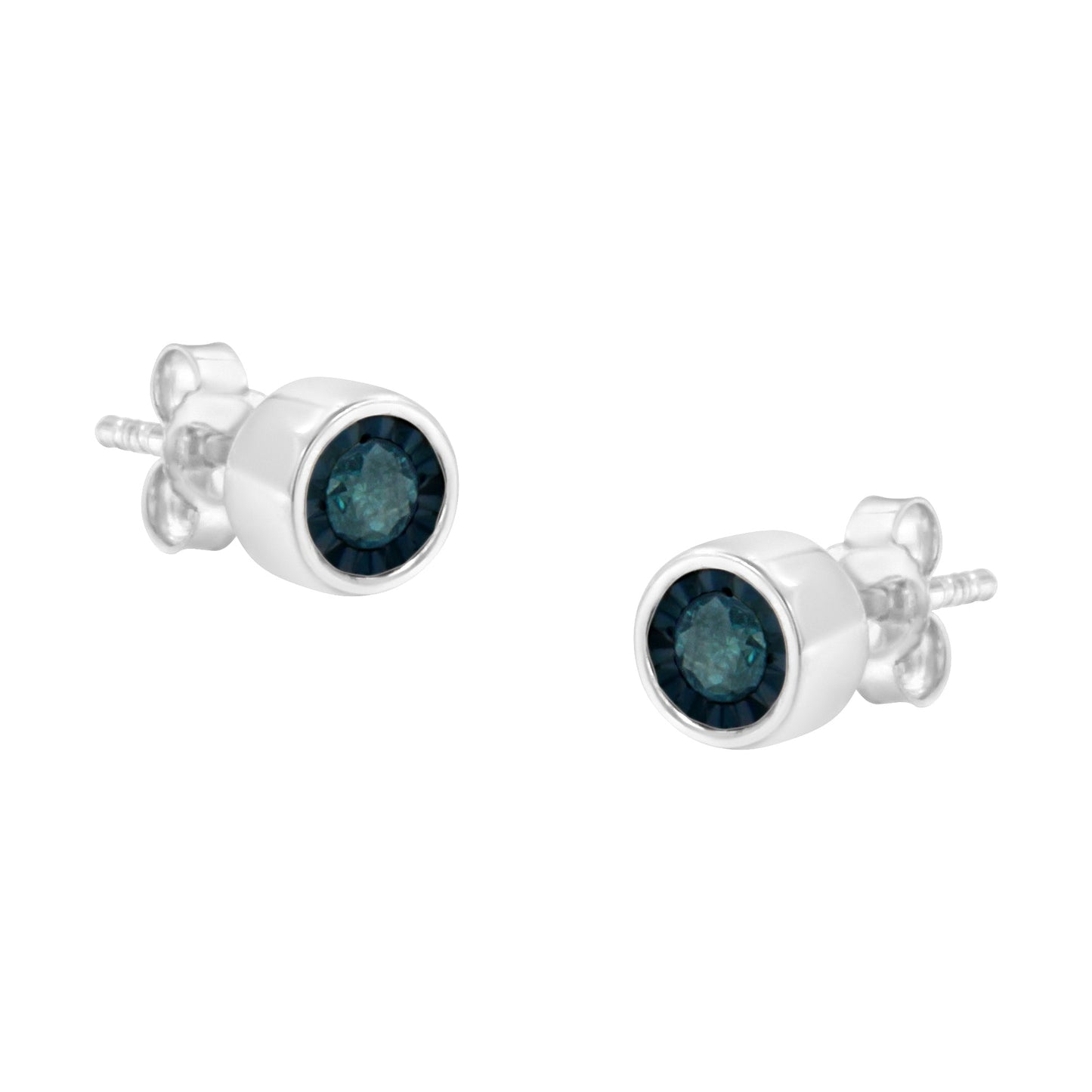 .925 Sterling Silver Blue Diamond Stud Earrings 1/5 Cttw Miracle-Set