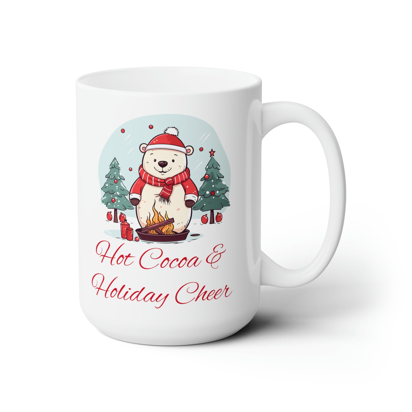 Hot Cocoa & Holiday Cheer White Christmas Ceramic Mug 15oz