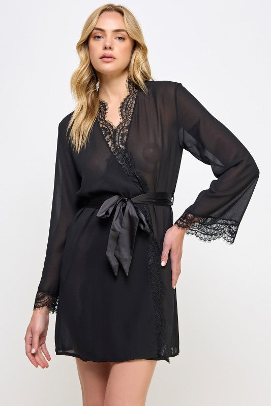 Vivian Chiffon Bodice Robe with Lace Trim