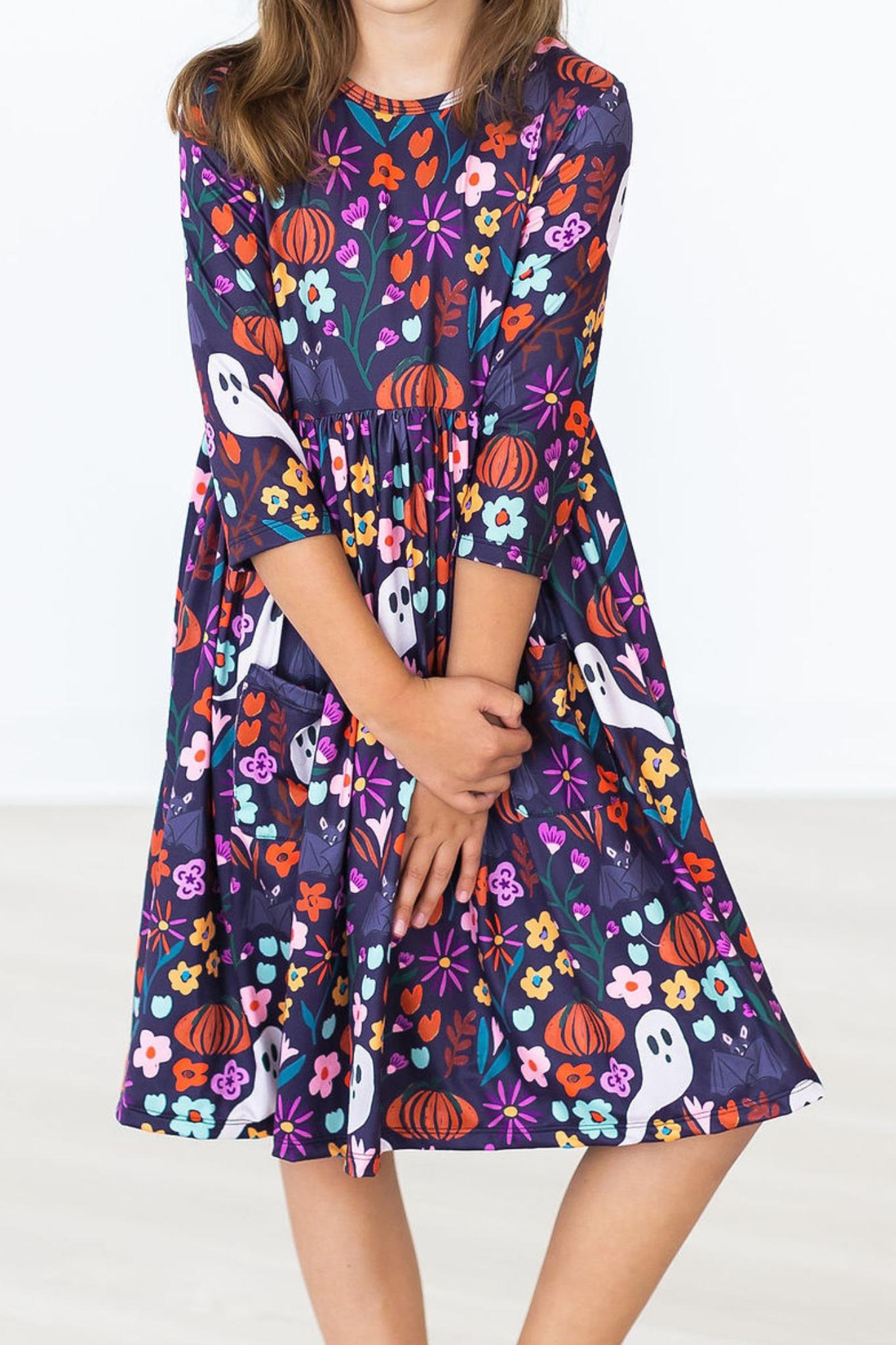 Fangtastic Twirly 3/4 Sleeve Pocket Twirl Dress Mila & Rose