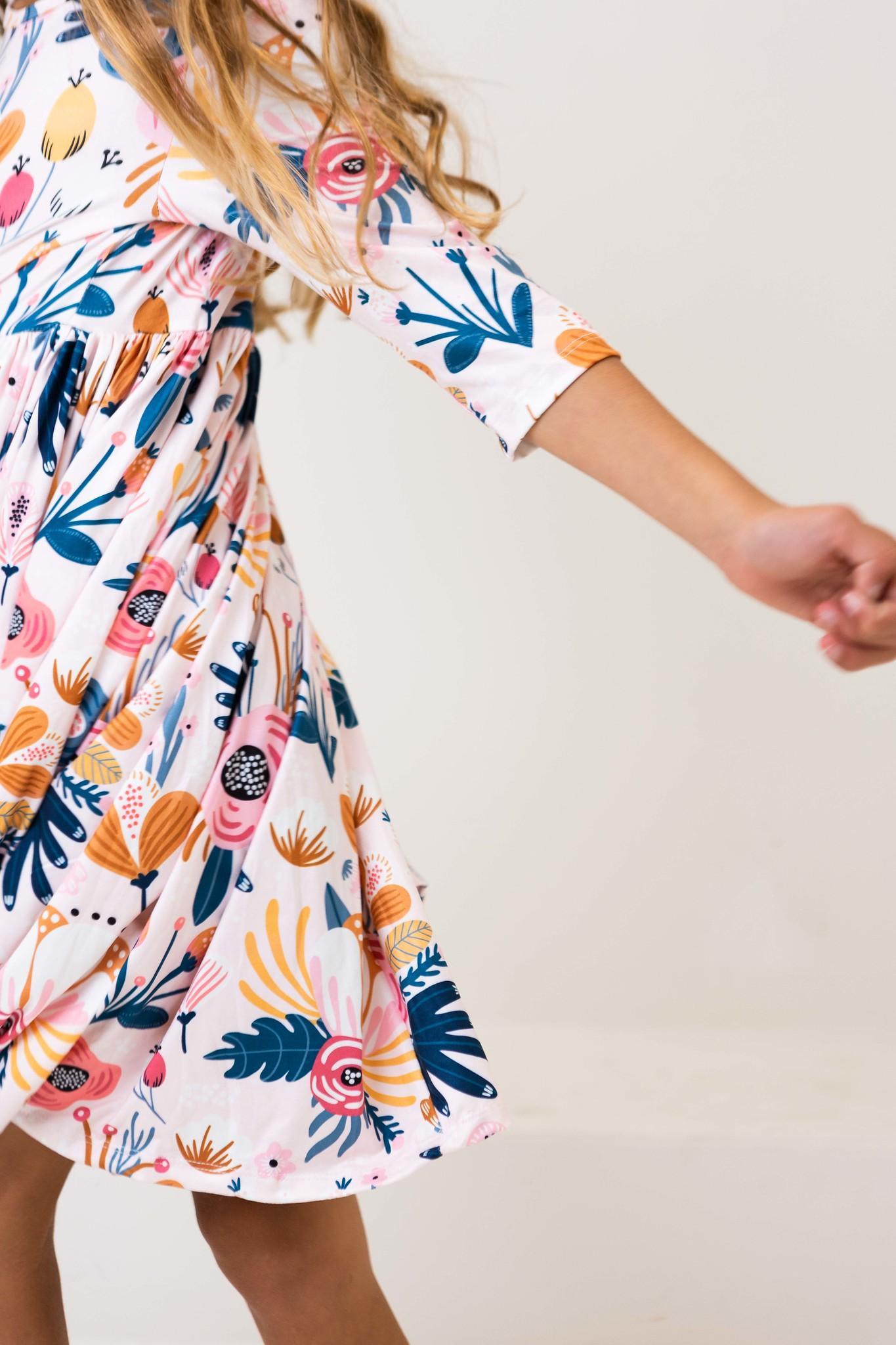 Blush Peony 3/4 Sleeve Pocket Twirl Dress Mila & Rose