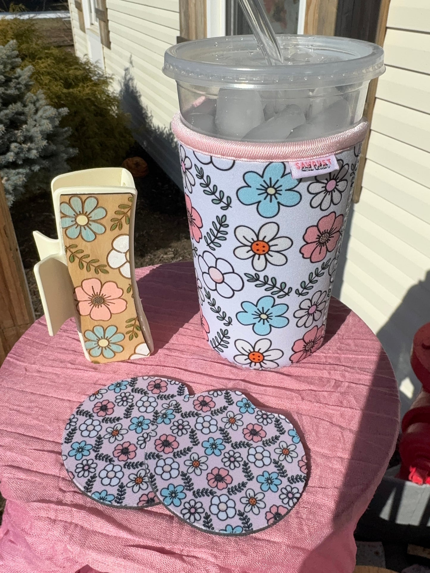 Insulated Floral Cup Sleeve Everbloom Cup Sleeve Sawdust and Cedar