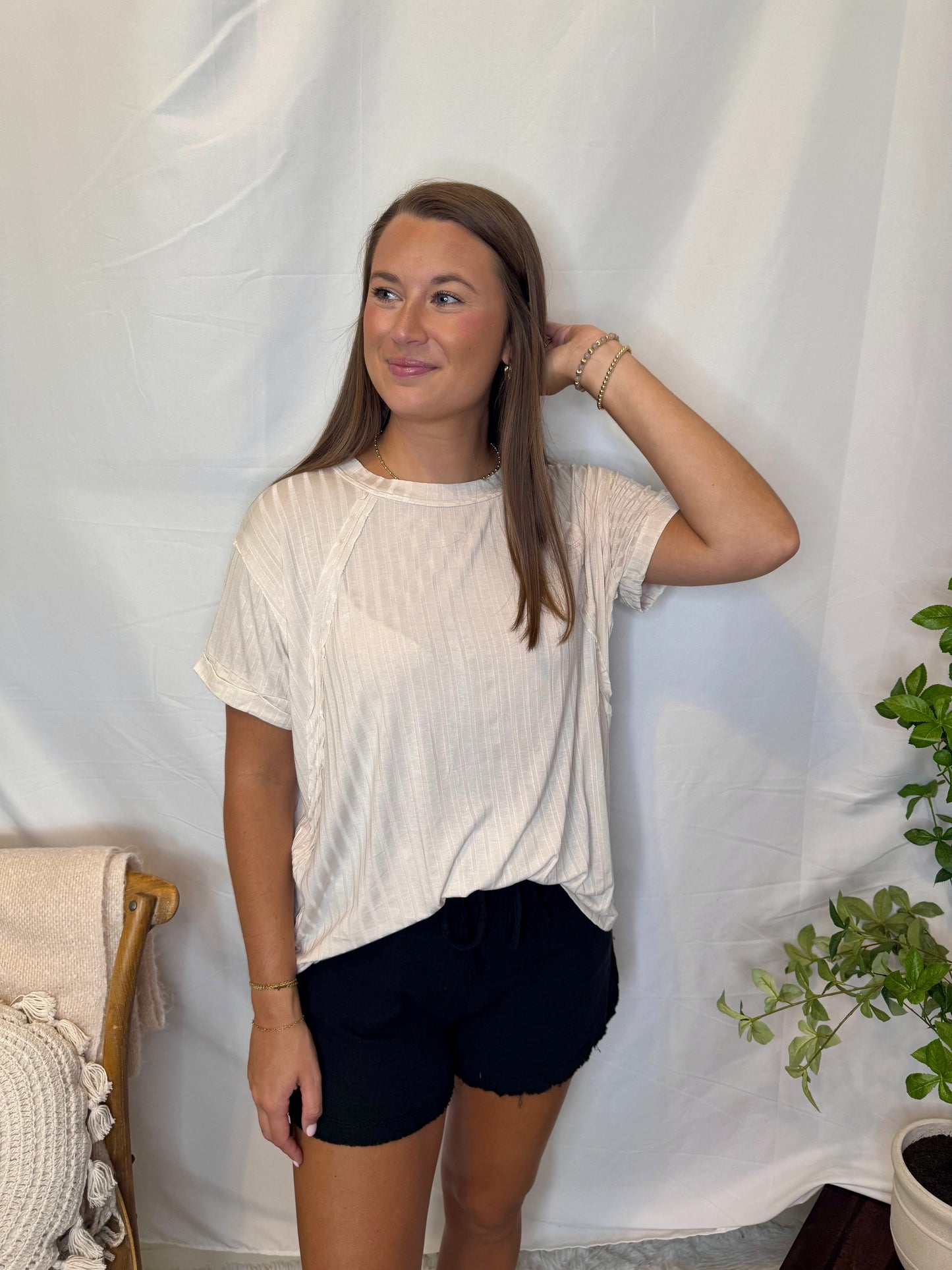 Ribbed Boat Neck Soft Oversized Tee Dolan Sleeve
