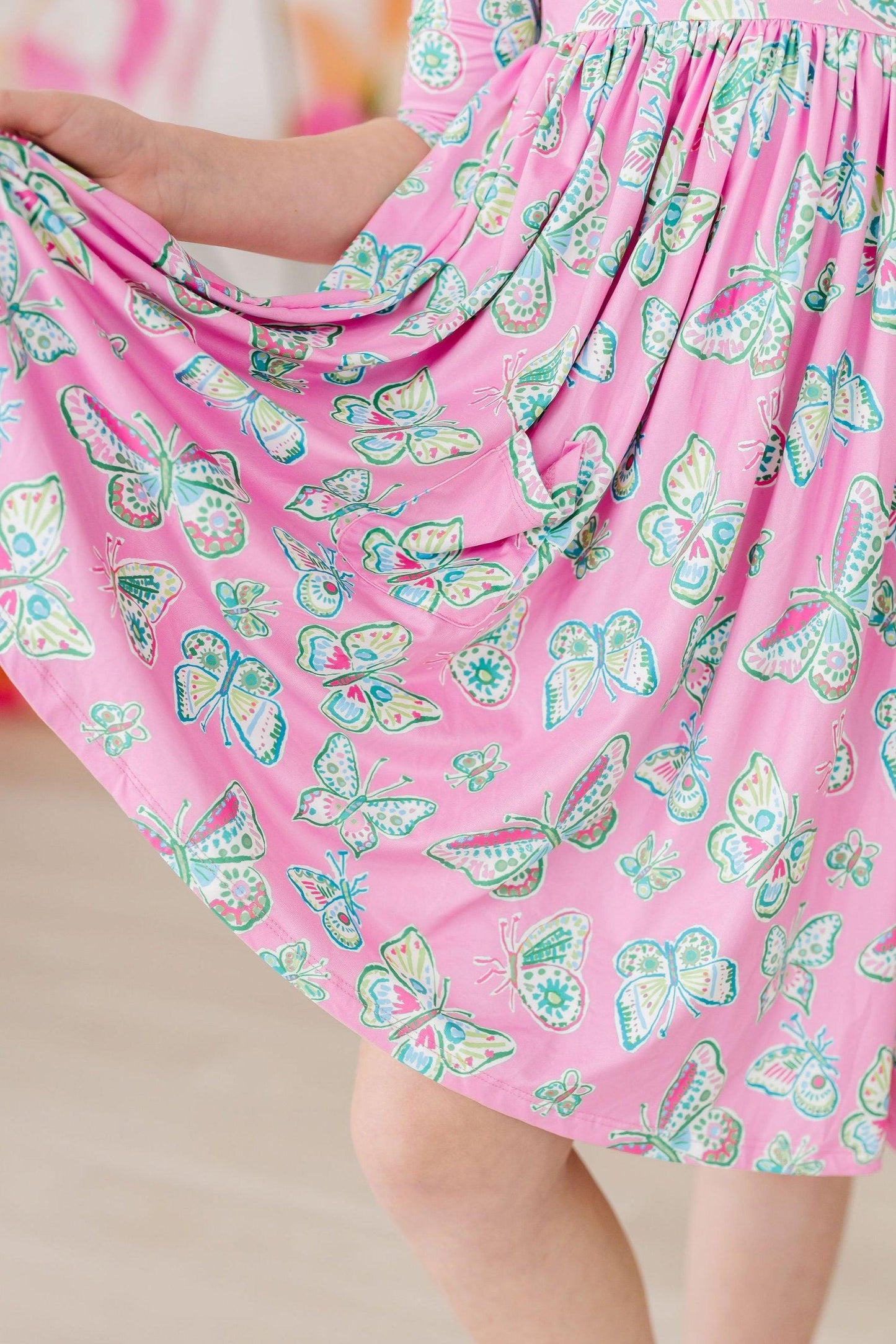 Butterfly Garden 3/4 Sleeve Twirl Dress with Pocket Mila & Rose