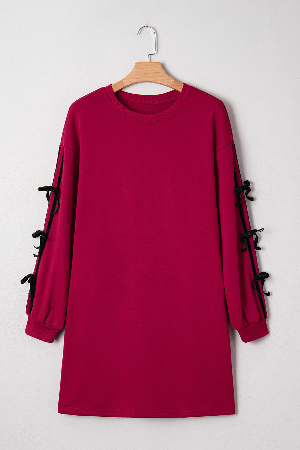 Racing Red Contrast Striped Bow Detail Sweatshirt Dress with Pockets