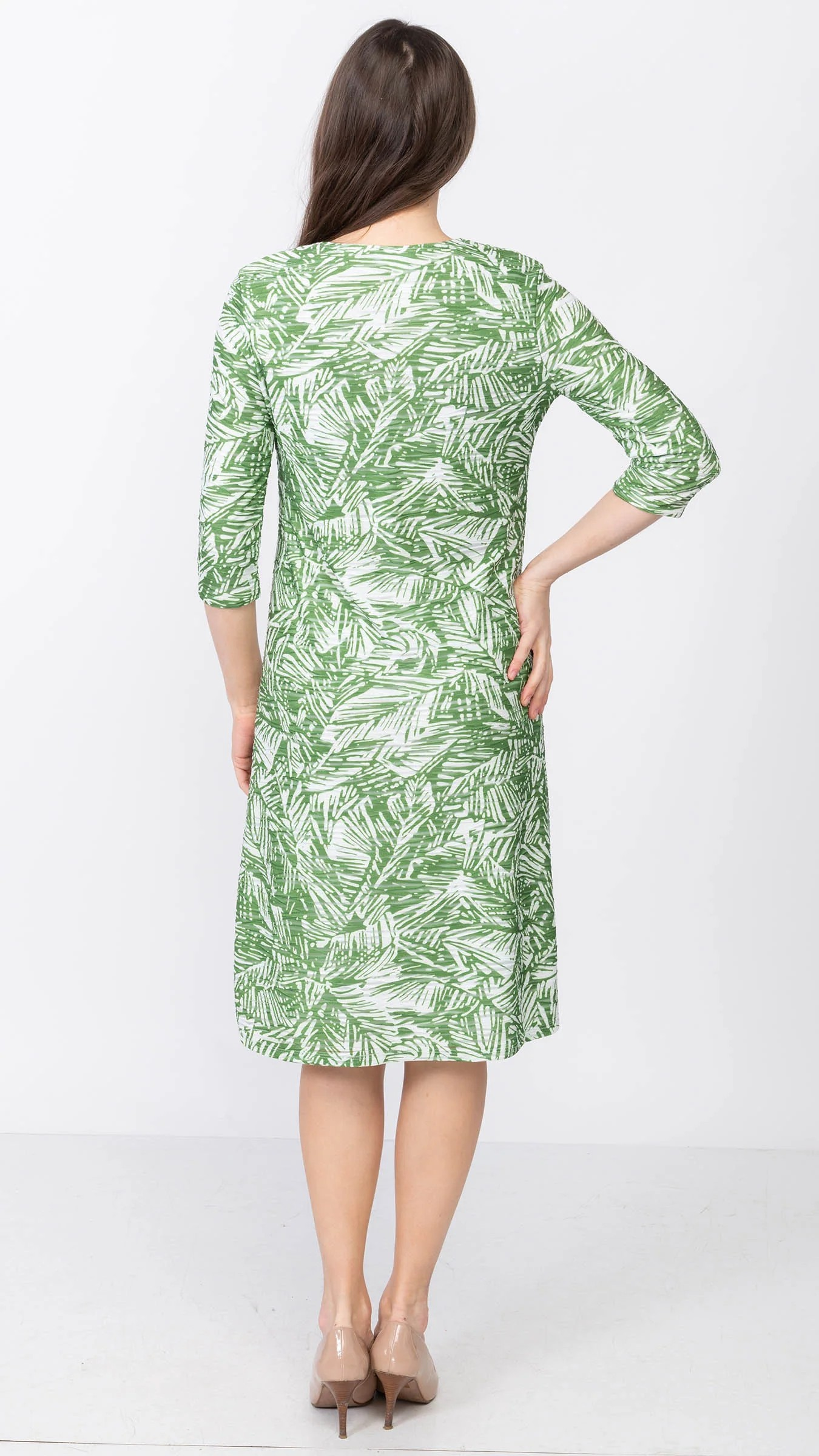 Green Ivy 3/4 Sleeves A-Line Dress