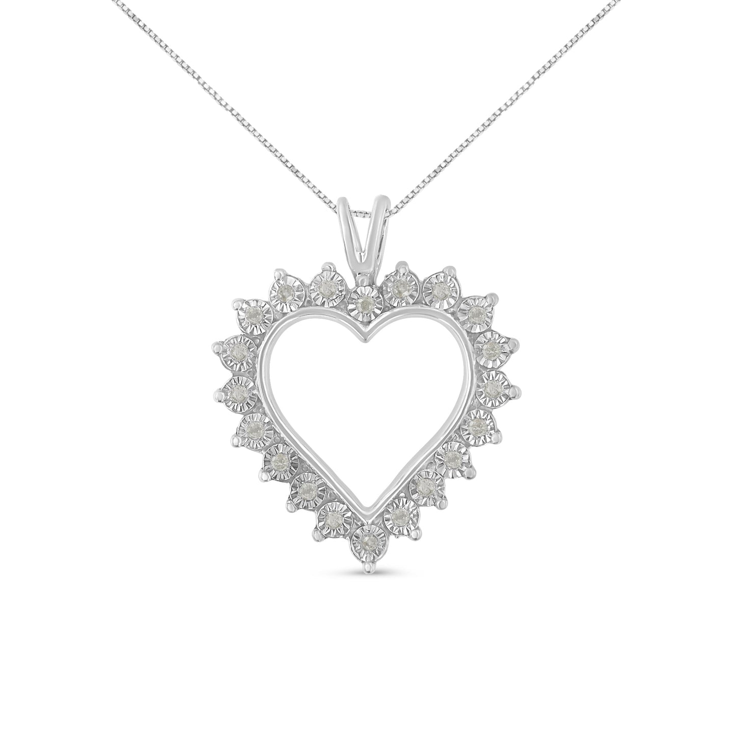 .925 Sterling Silver 1/4 Cttw Miracle Set Diamond Open Heart Pendant Necklace