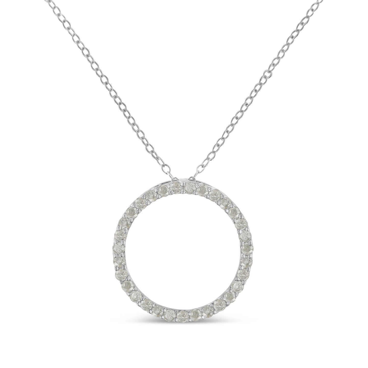 .925 Sterling Silver 3/4 Cttw Round-Cut Diamond Open Circle Pendant Necklace