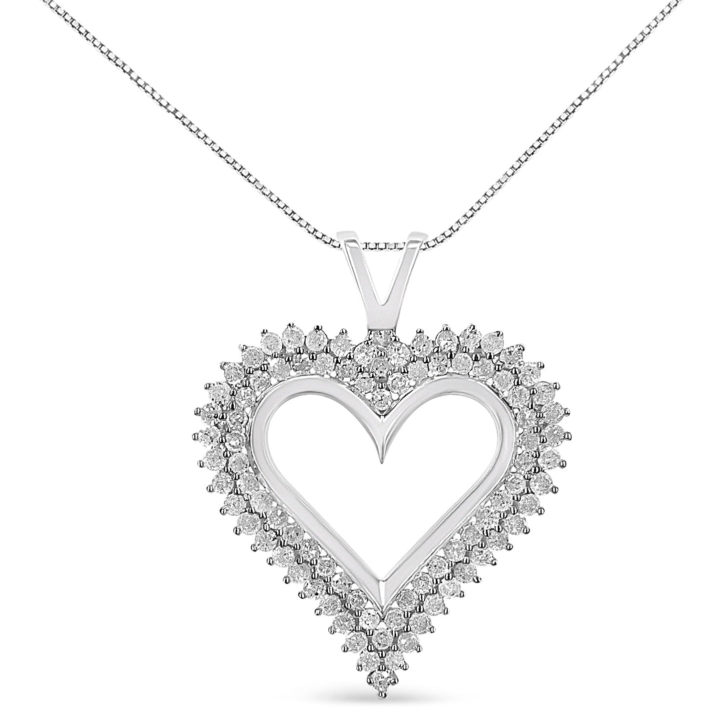 .925 Sterling Silver Diamond Heart Pendant Necklace 3.00 Cttw I-J Color I2-I3 Clarity