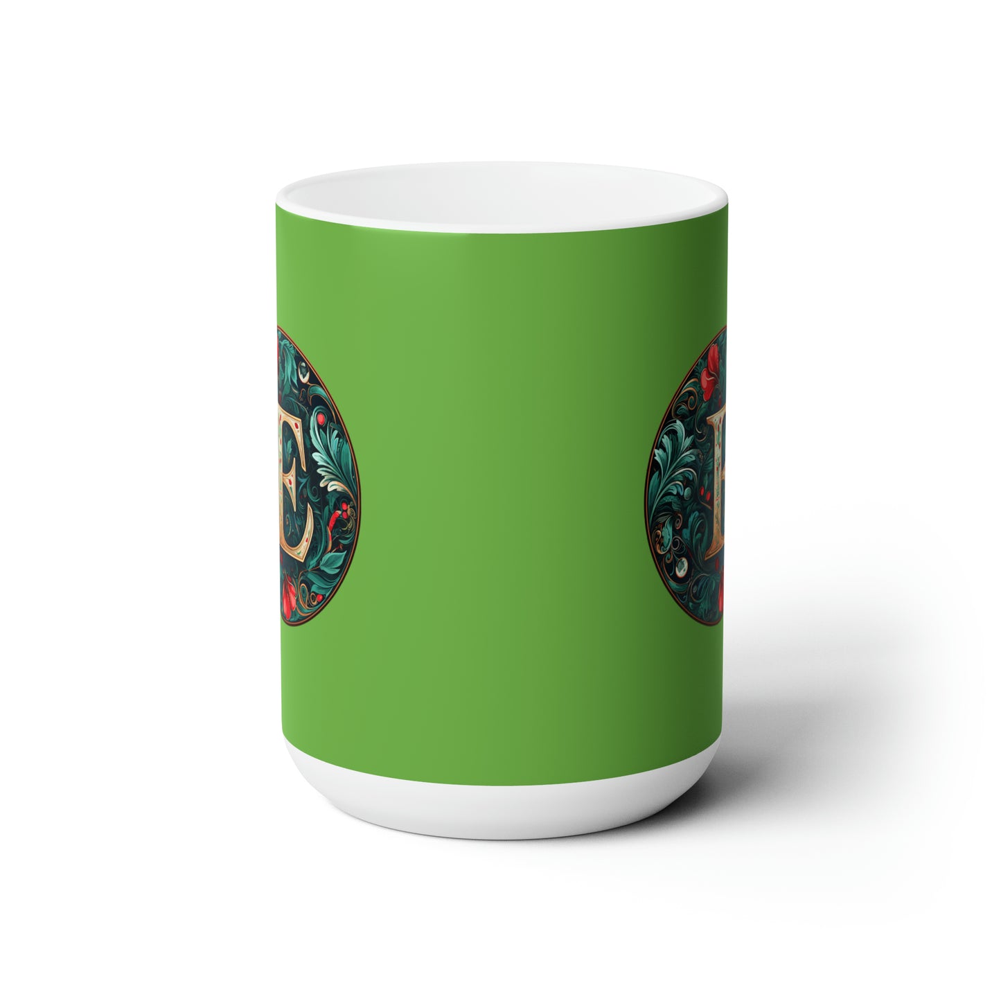 Christmas colorful Alphabet E design light green Ceramic Mug 15oz