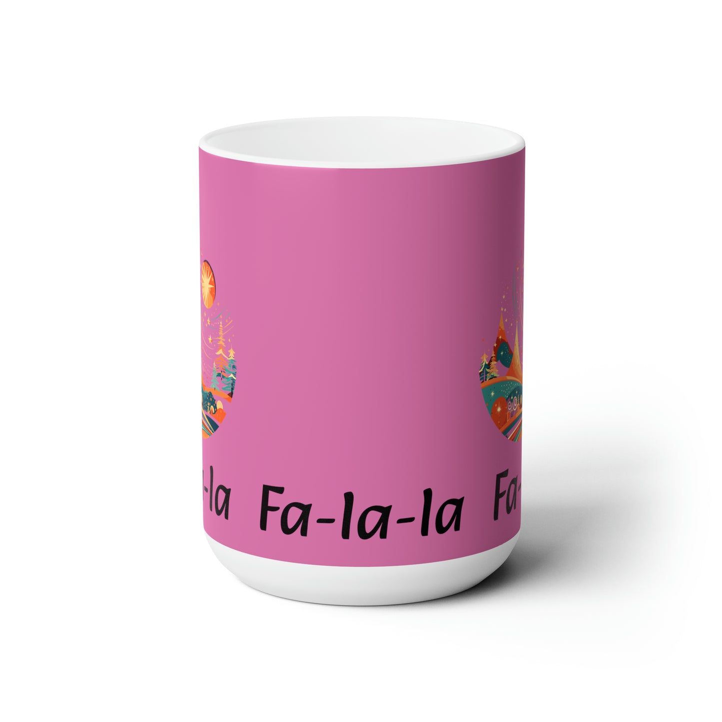 Colorful Christmas and Fa-la-la design light pink Ceramic Mug 15oz