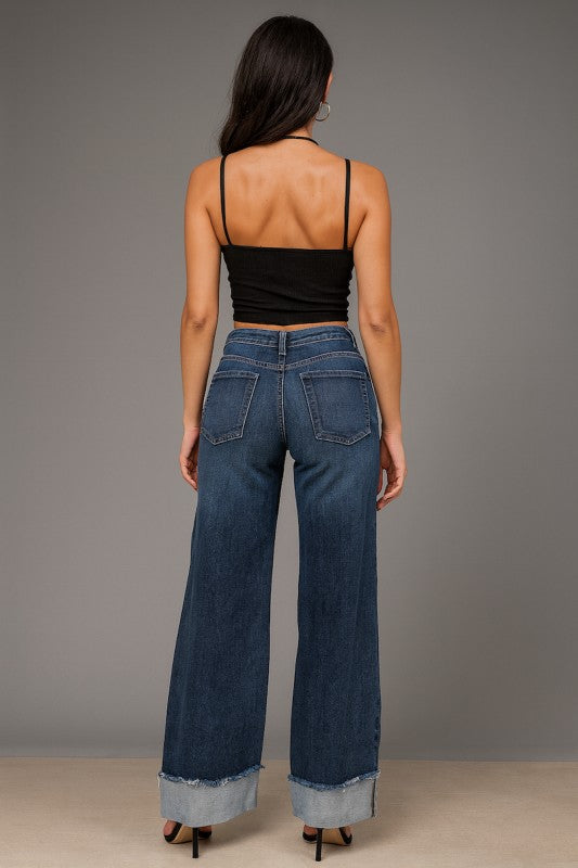 Low Rise Wide Leg Cuffed Jean Gary Monterey Wash