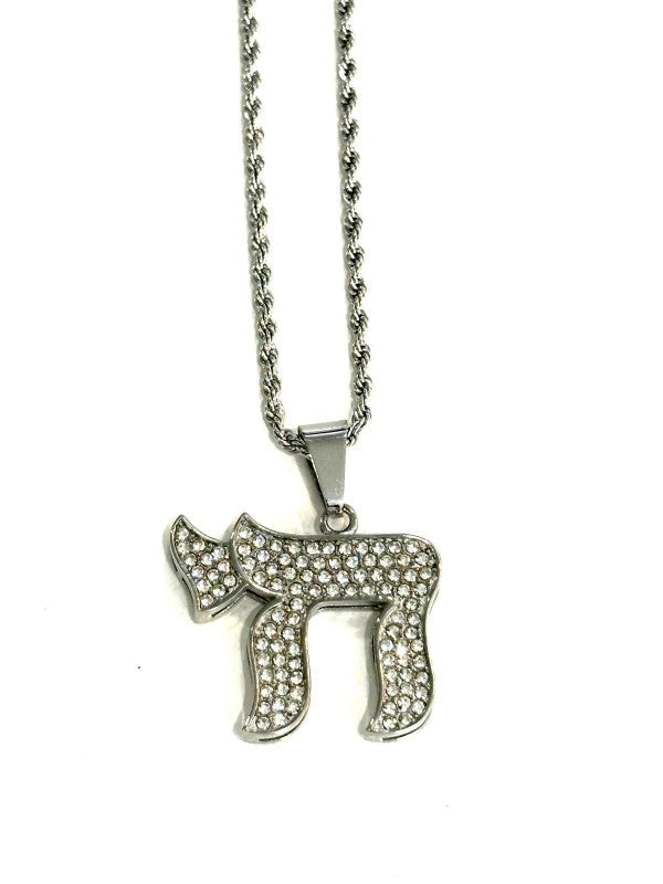 Crystal Chai Pendant Necklace Gold-Plated or Silver-Plated Stainless Steel