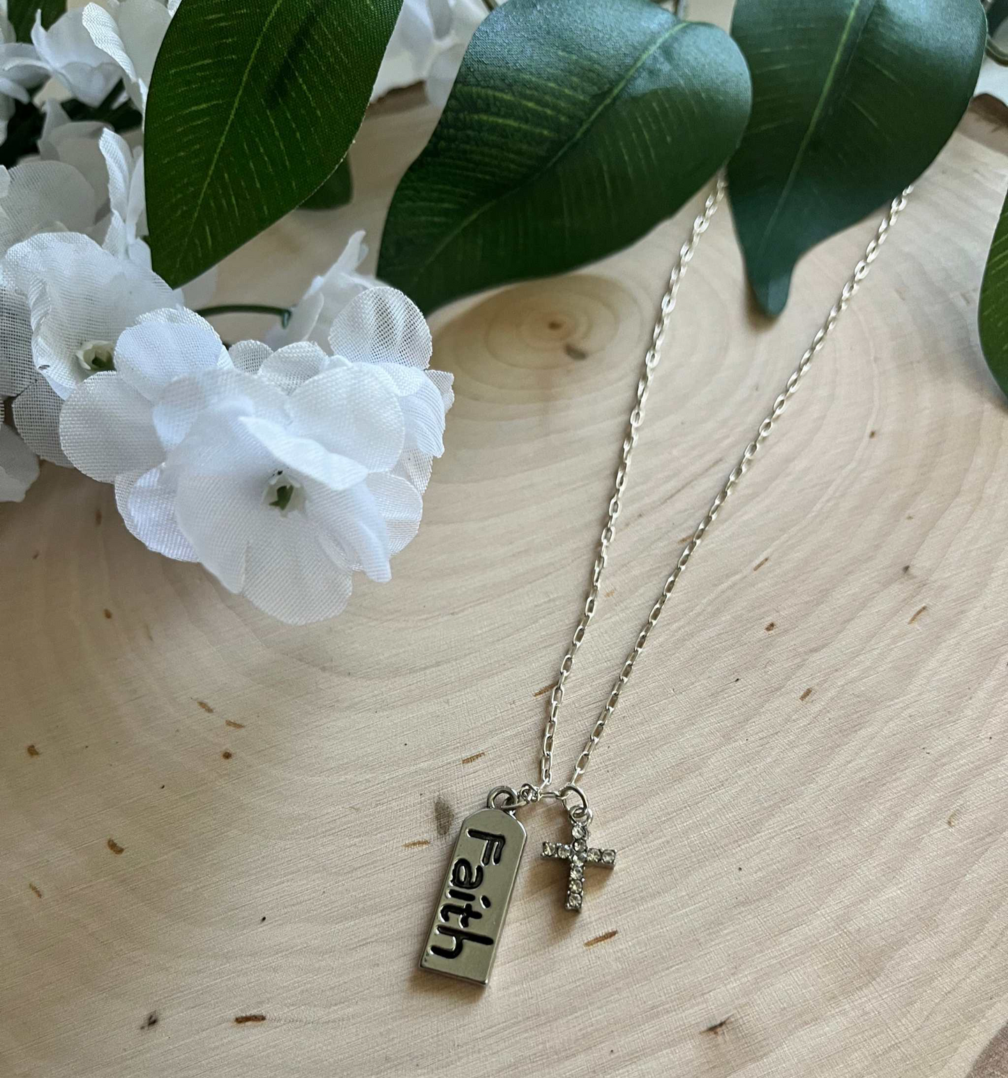 Silver Necklace – Sterling Cross Pendant with Faith & Cross Charms