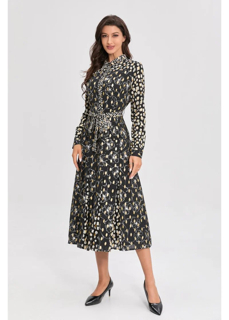 Midnight Luxe Golden Floral Midi Dress Miss Finch NYC