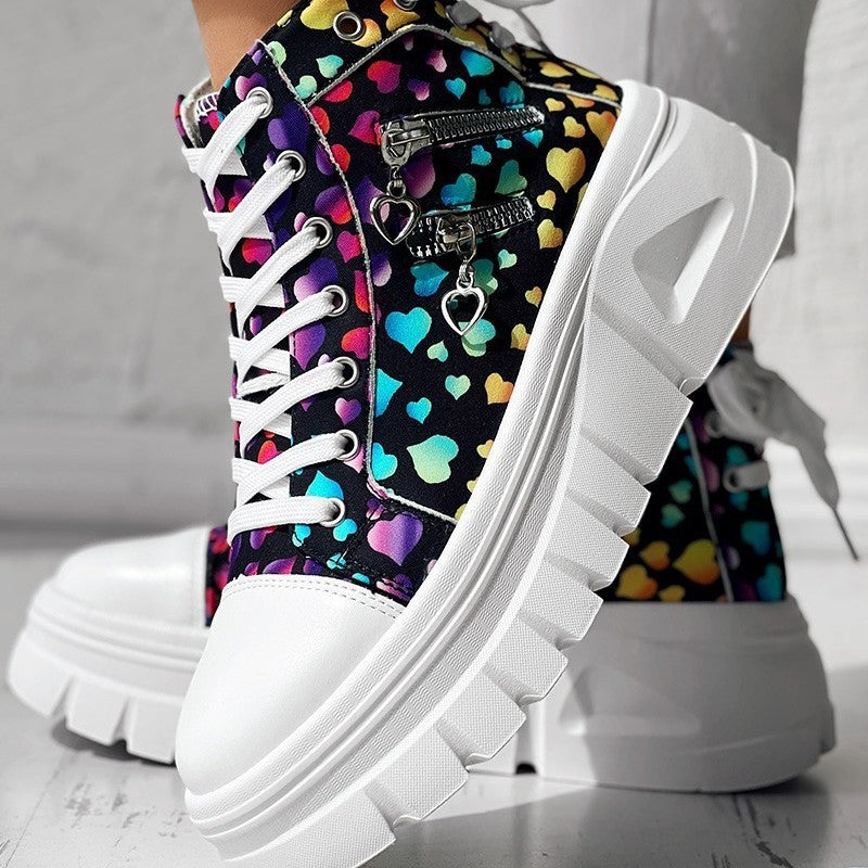 Muffin Heel Side-Zipper Dual Lace-Up Casual Sneakers Women