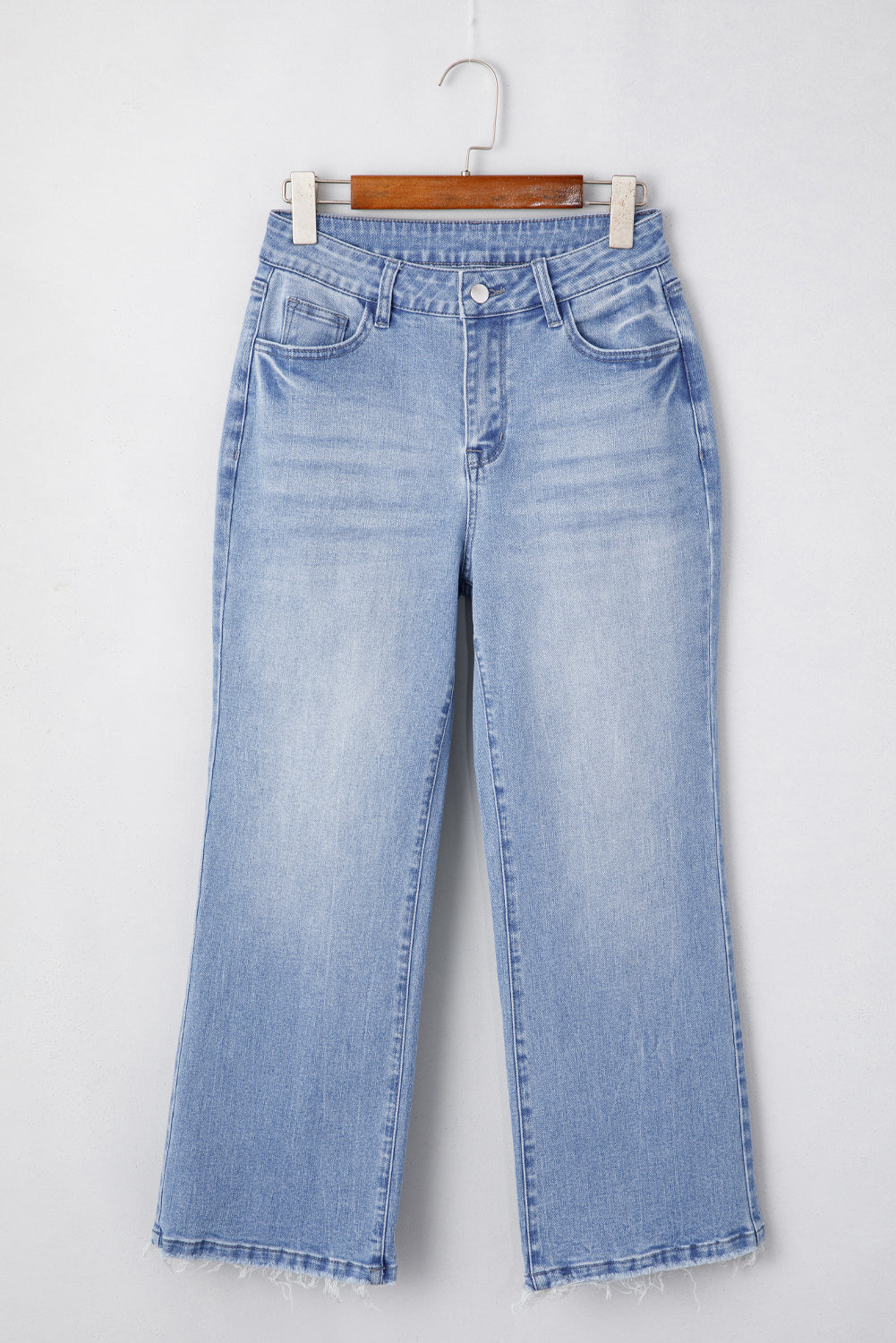 Mineral Wash Raw Hem High Waist Flared Jeans Beau Blue