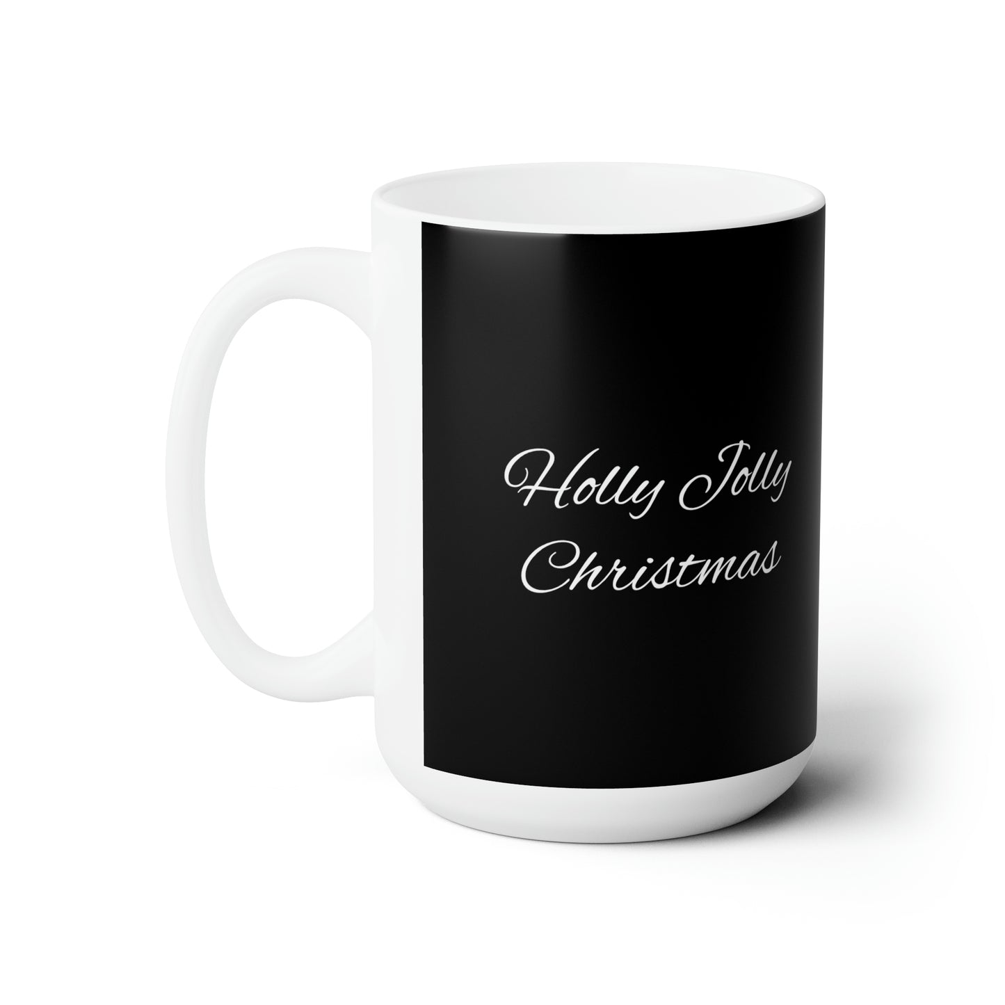Holly Jolly reindeer in flourish mood, black Christmas Ceramic Mug 15oz