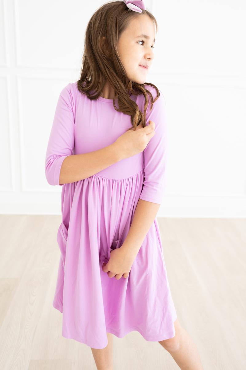 Bright Lilac 3/4 Sleeve Twirl Dress with Pocket