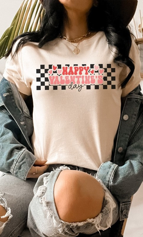 Happy Valentines Day Checkered Graphic Tee