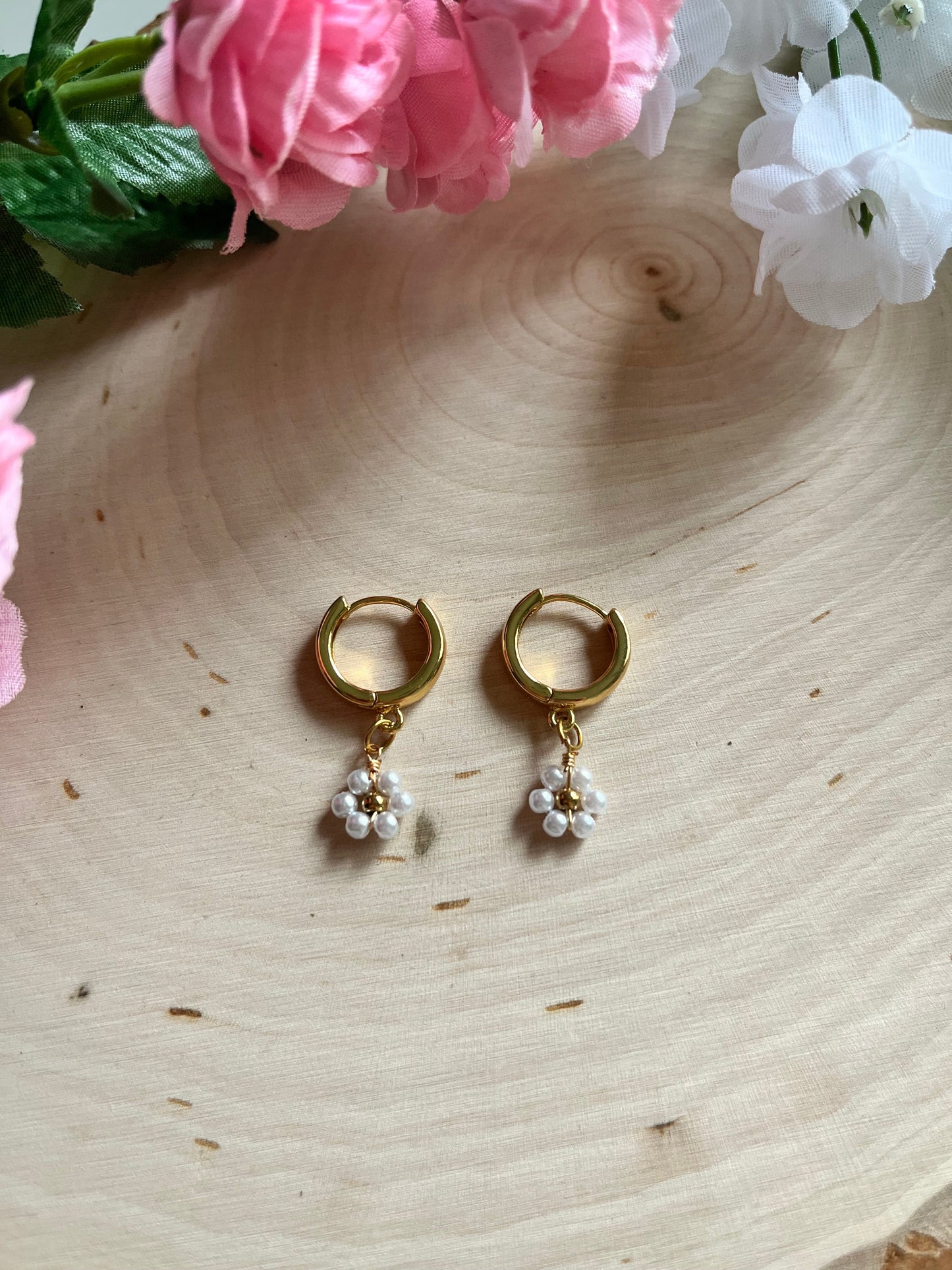 Gold Floral Huggies Dainty Earrings Saved By Christ Design