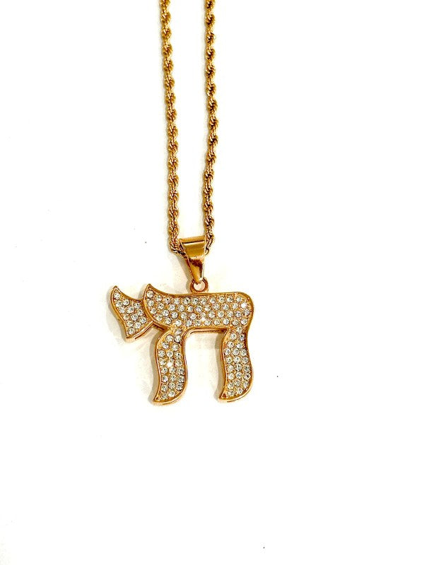 Crystal Chai Pendant Necklace Gold-Plated or Silver-Plated Stainless Steel