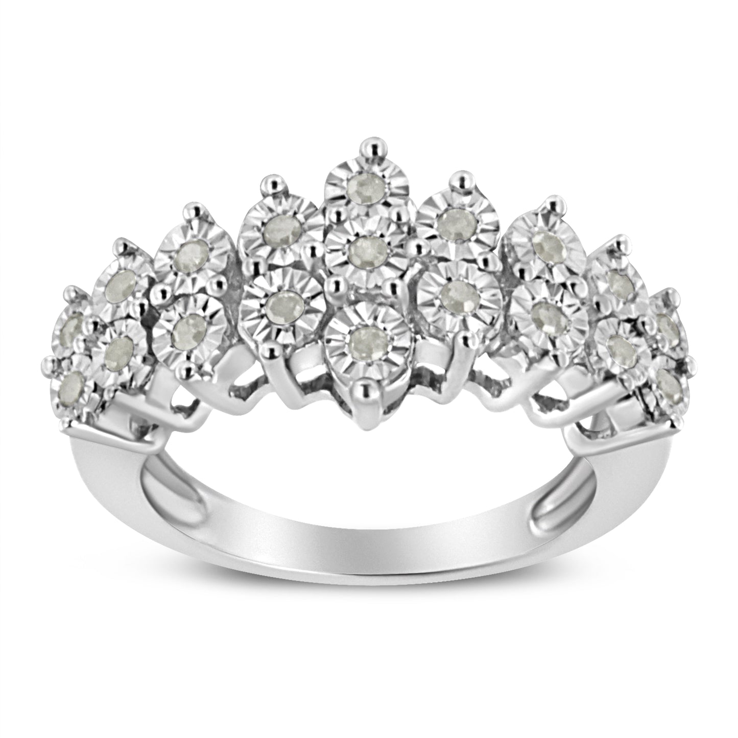 .925 Sterling Silver 1/4 Cttw Miracle Plate Set Round-Cut Diamond Two Row Band Ring (I-J Color, I2-I3 Clarity) - Size 6