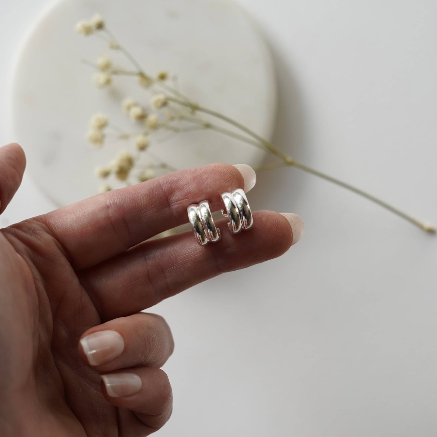 Silver Sterling Silver Huggie Hoop Earrings