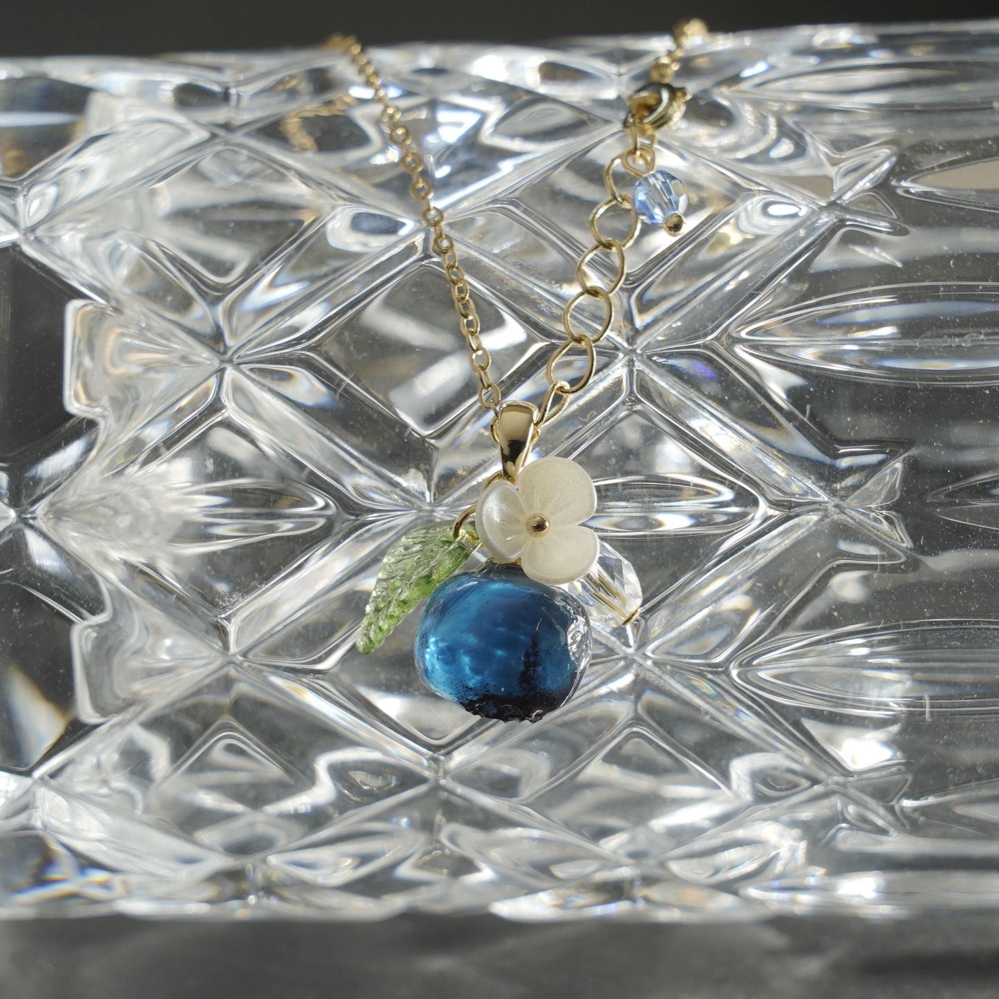 Custom Blueberry Resin Art Fruit Necklace Handmade with Hypoallergenic Chain