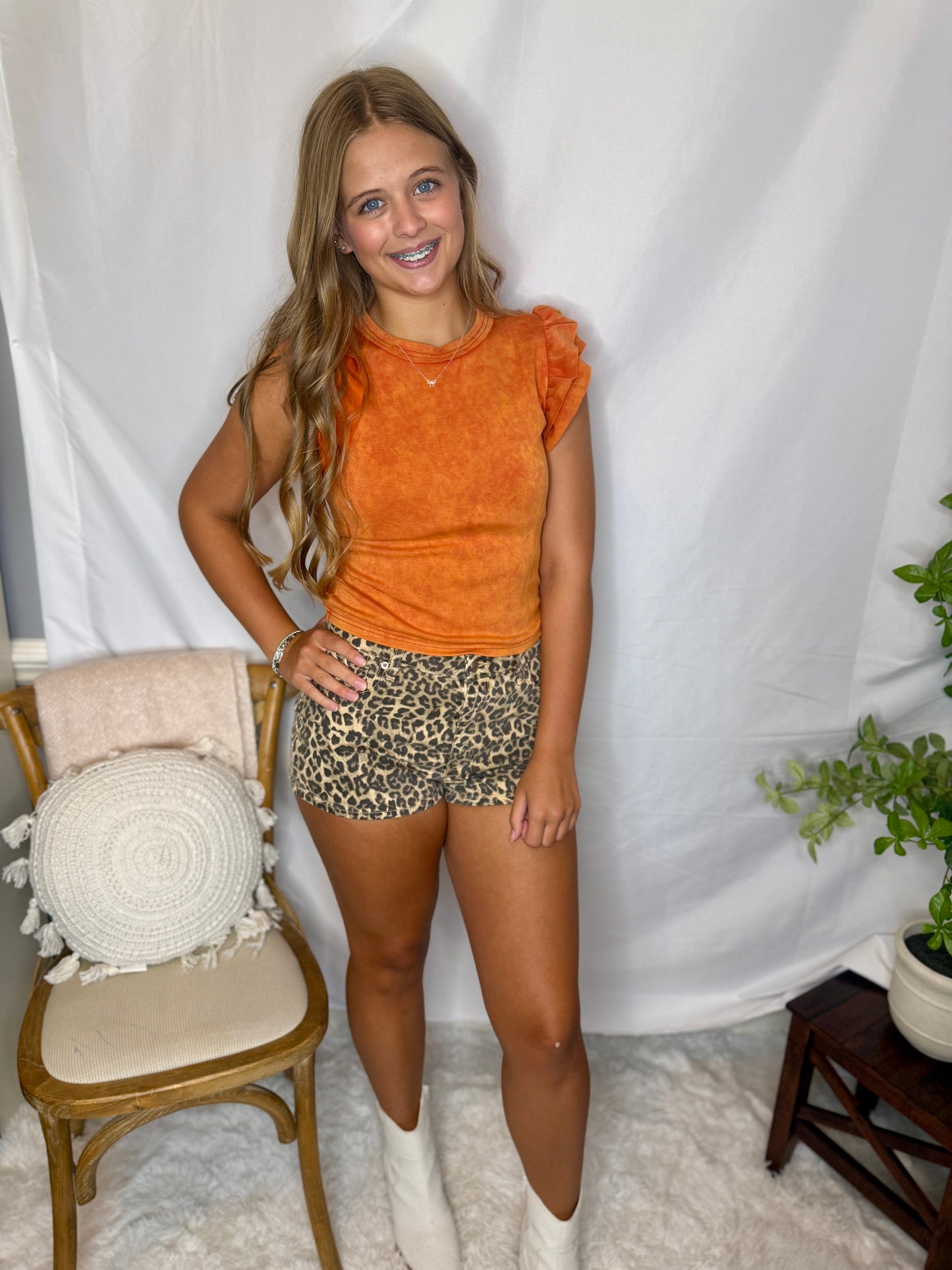 Ruffle Sleeve Orange Top Gameday Sweet Jude Boutique