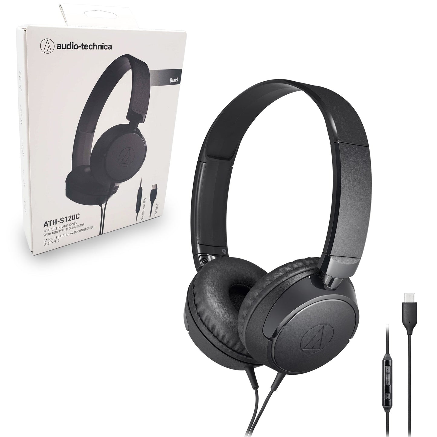 ATHS120C USB C On Ear Headphones - Black