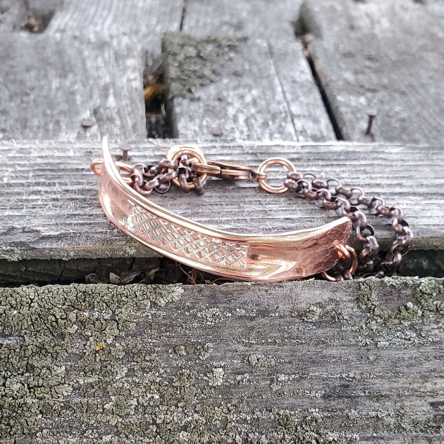Adjustable Copper Channel Silver Mesh Cuff Bracelet Handmade