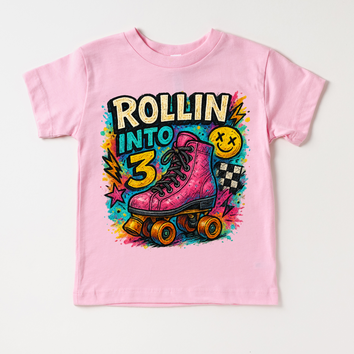 Rollin Into 3 Roller Skating 3rd Birthday Shirt Madi Moosh