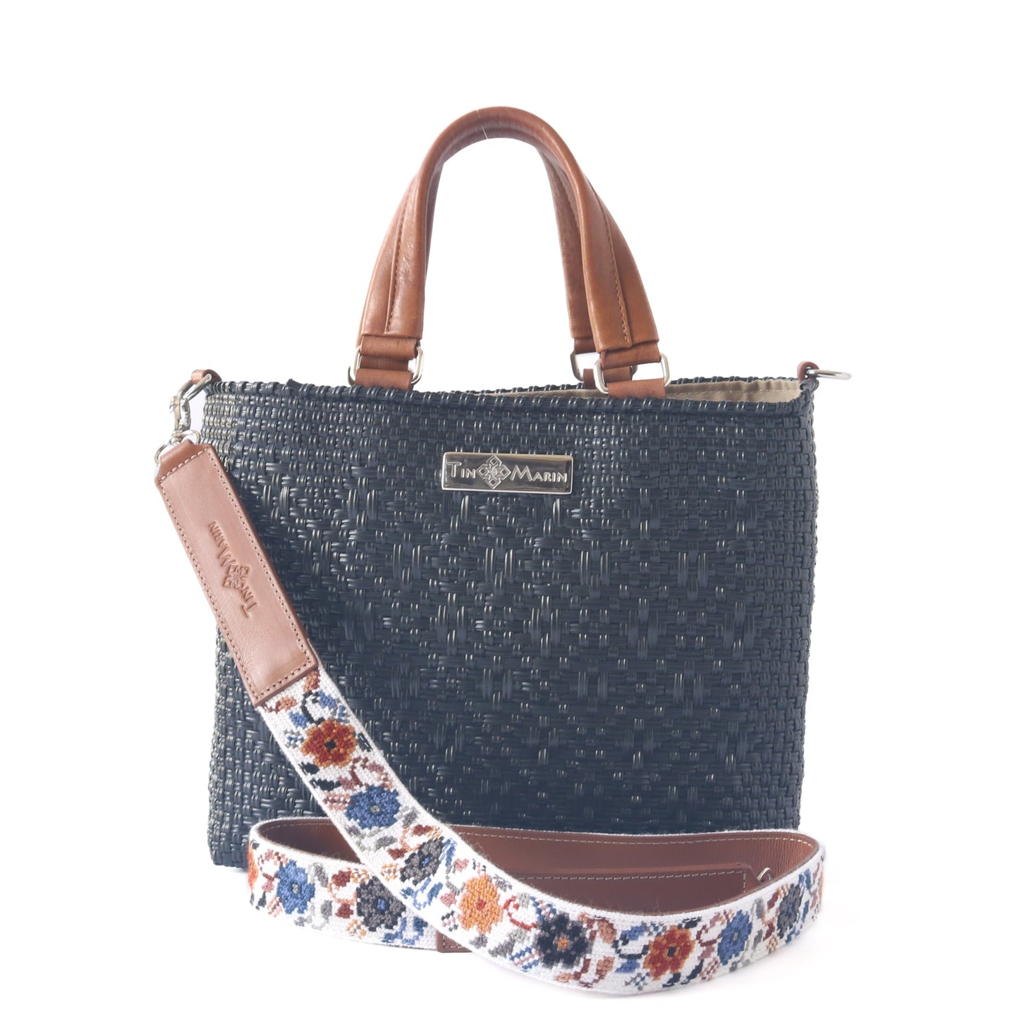 All Black Woven Medium Crossbody Drawstring Bag