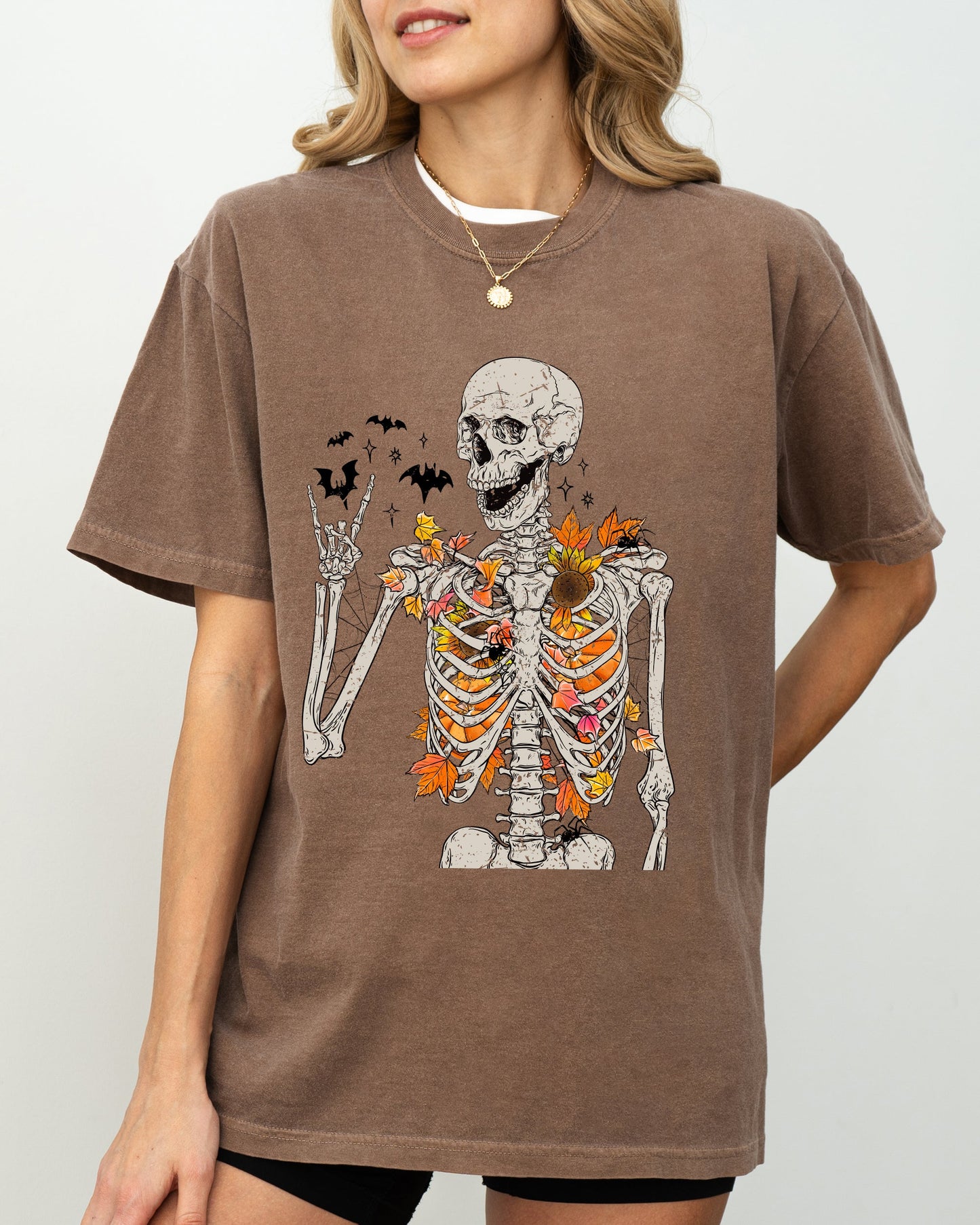 Funny Autumn Skeleton Bats Fall Shirt Comfort Colors T-Shirt