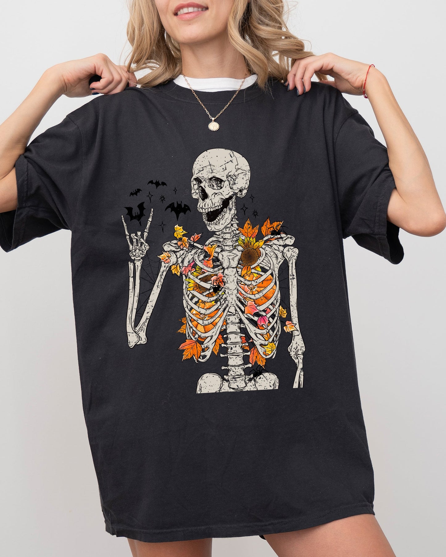 Autumn Skeleton, Funny, Bats, Halloween, Fall, Funny Shirt Comfort Colors T-Shirt