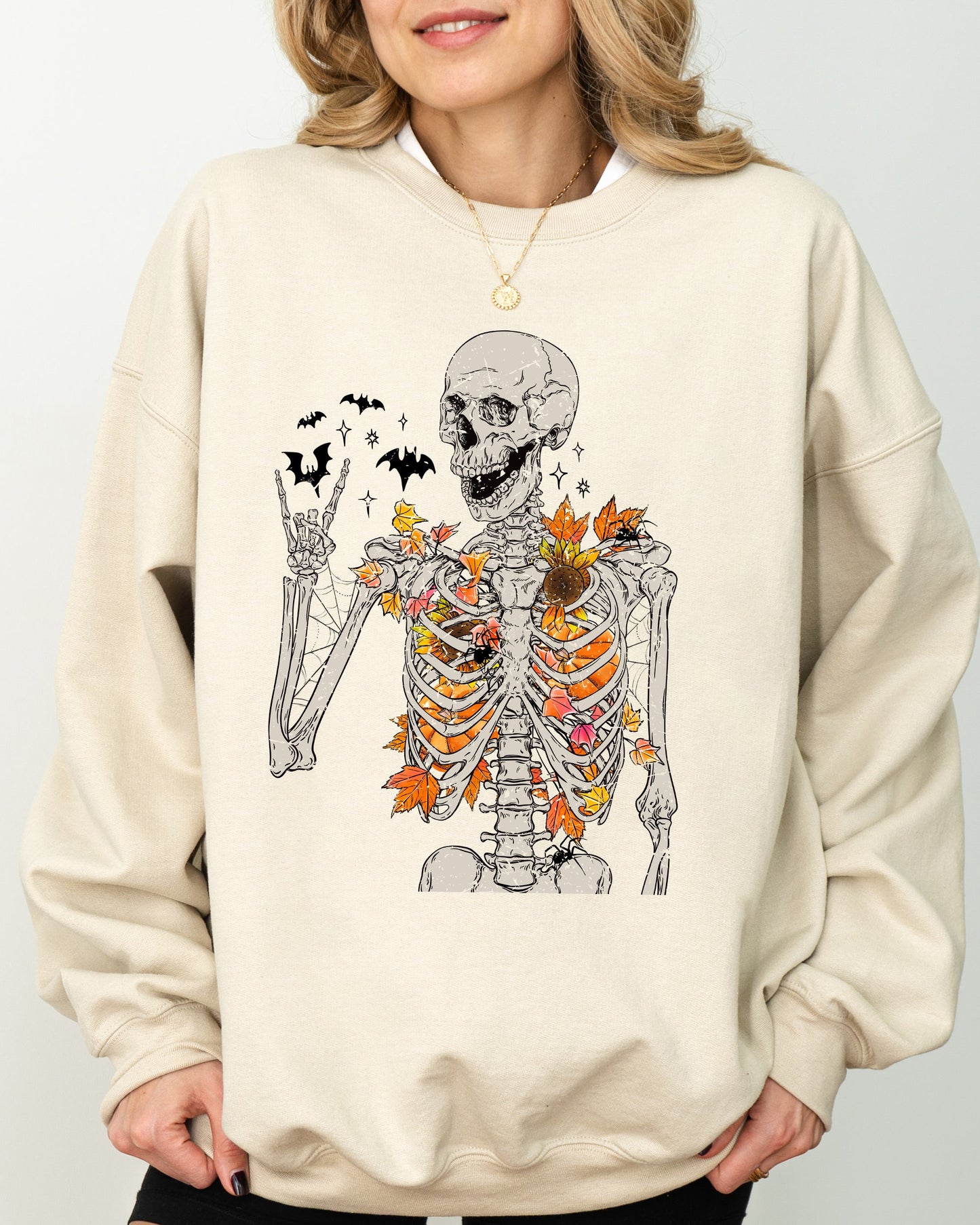 Autumn Skeleton, Funny, Bats, Halloween, Fall, Funny Sweatshirt
