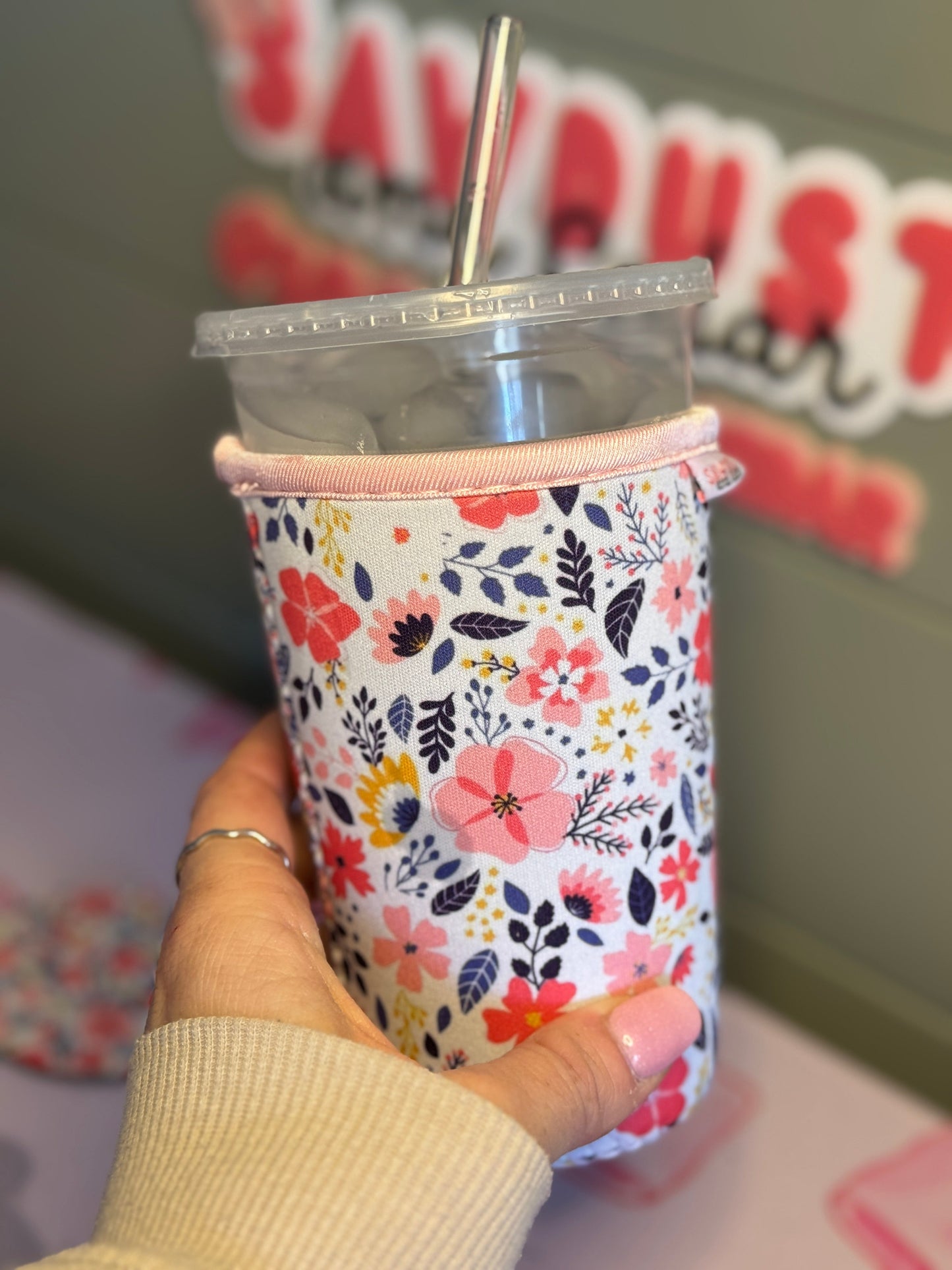 Sweet Blossoms Insulated Cup Sleeve Sawdust and Cedar