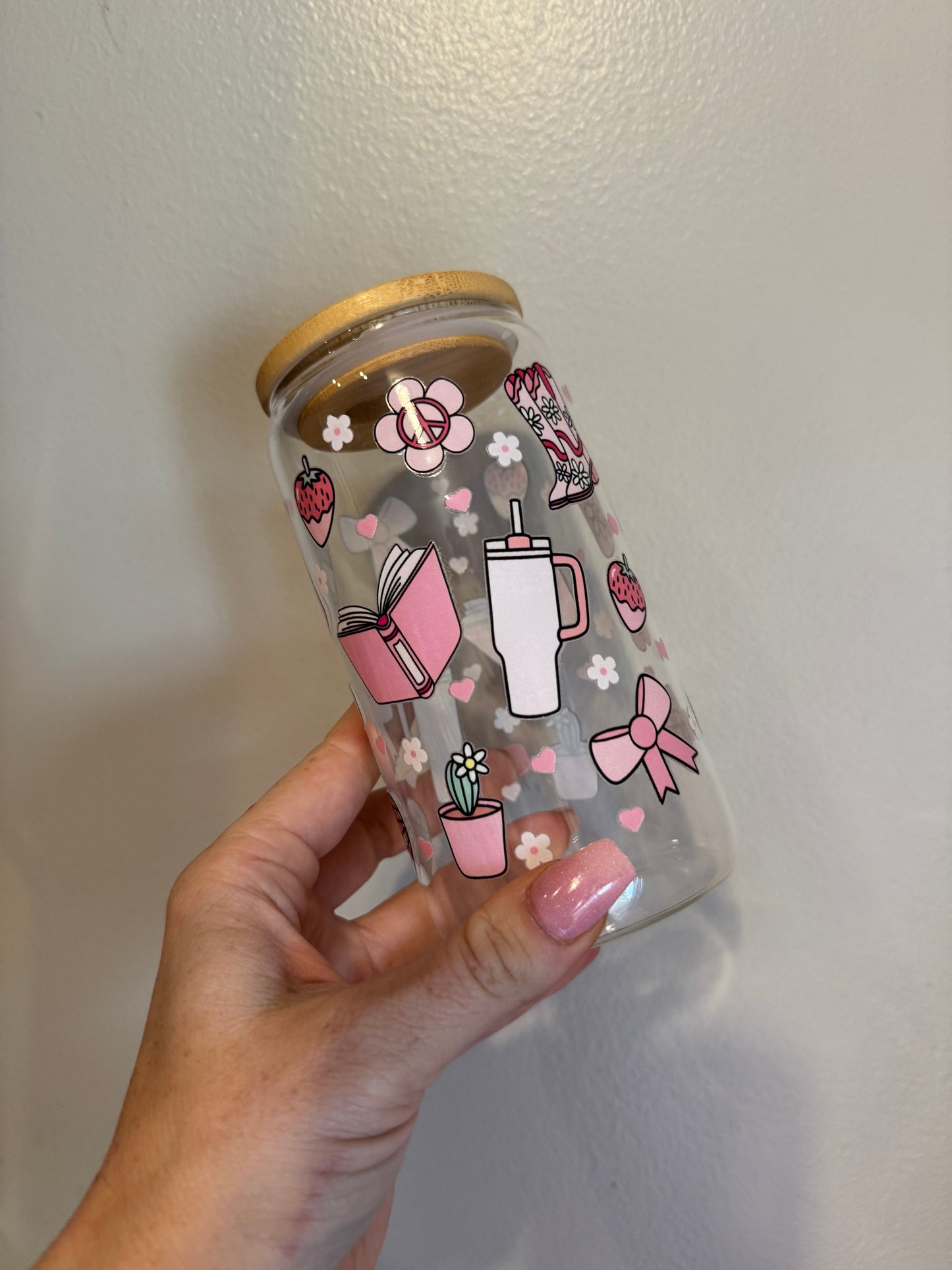 All Things Girly Bamboo Lid Glass Cup 450ml Tumbler