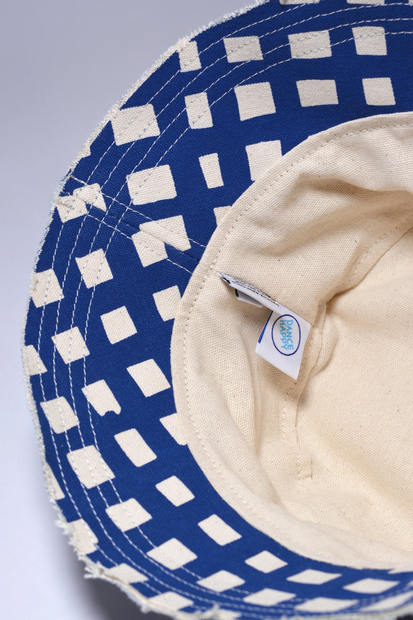 Grid Navy Blue Cotton Canvas Bucket Hat