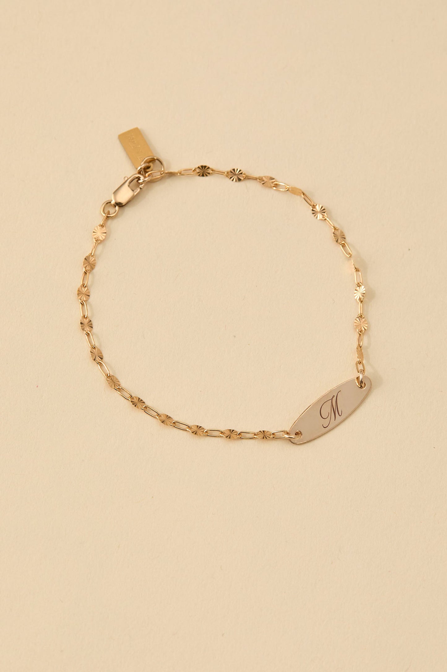14k Gold Filled Starburst Chain Bracelet with Engraved Initial Connector Banks