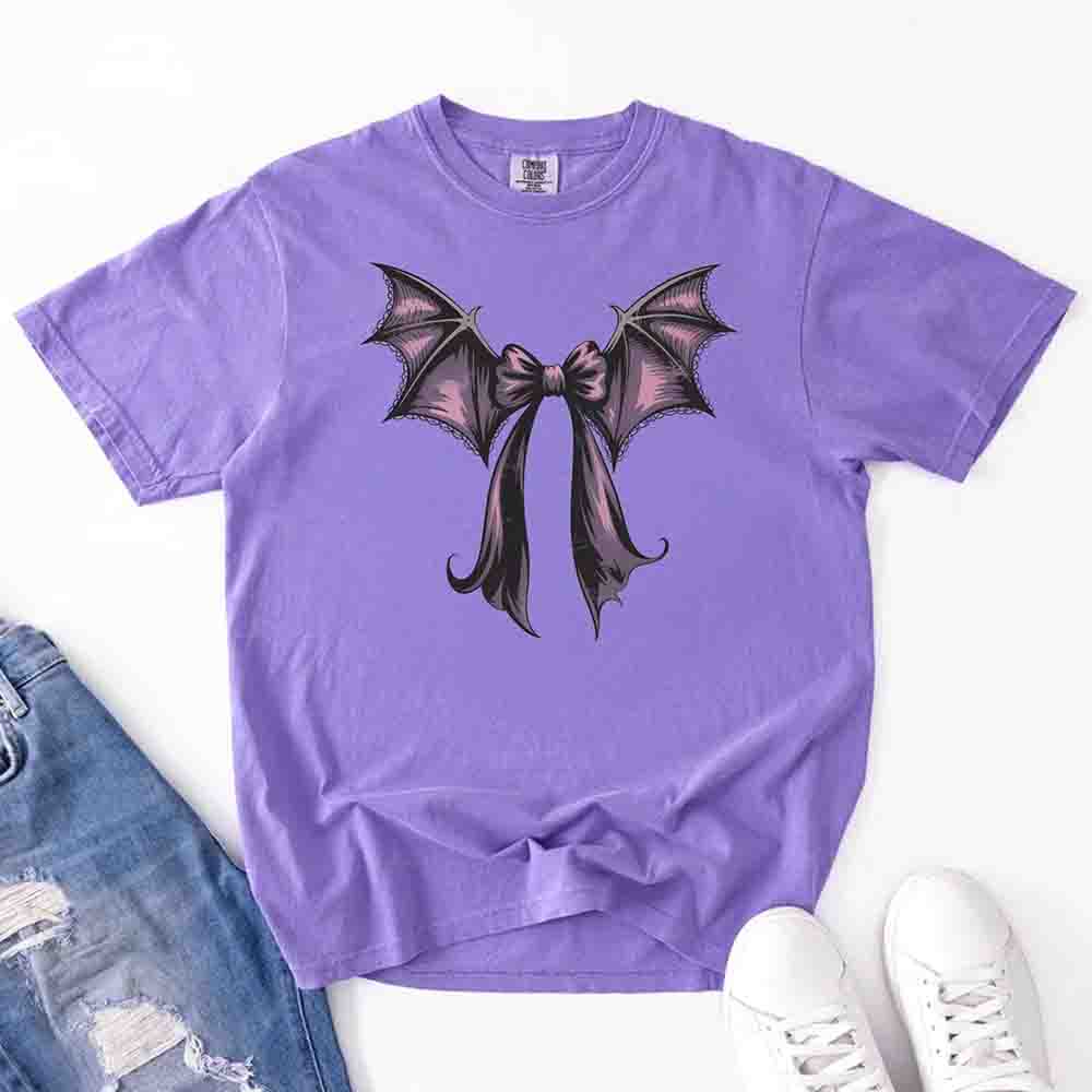 Bat Bow Comfort Colors Shirt – Trendy Halloween Tee