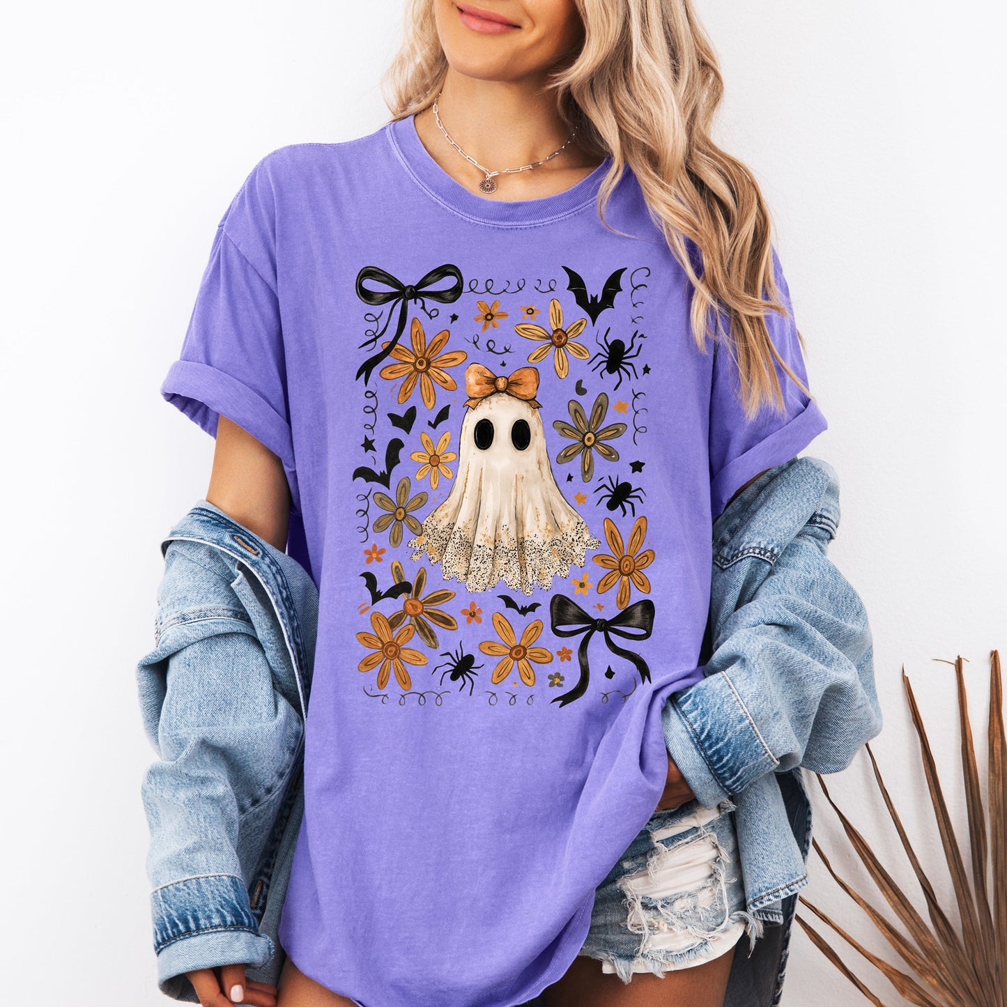 Halloween Comfort Colors Bows Bats Flowers T-Shirt Refinery Number One