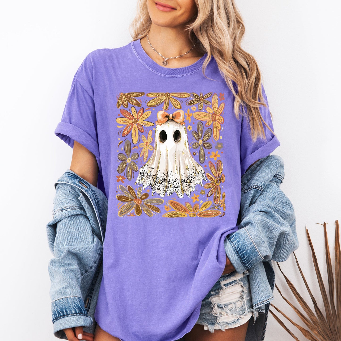 Beautiful Halloween Flowers Coquette Ghost Comfort Colors T-Shirt Refinery Number One