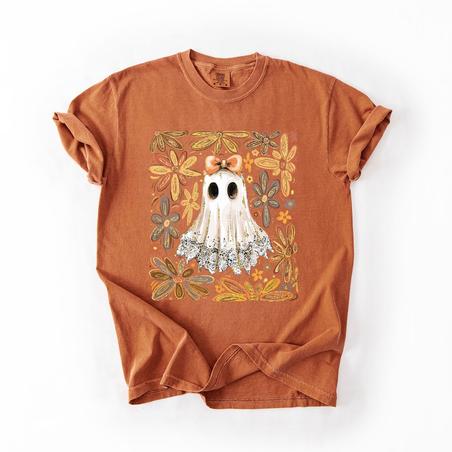 Beautiful Halloween, Flowers, Coquette Ghost, Comfort Colors T-Shirt
