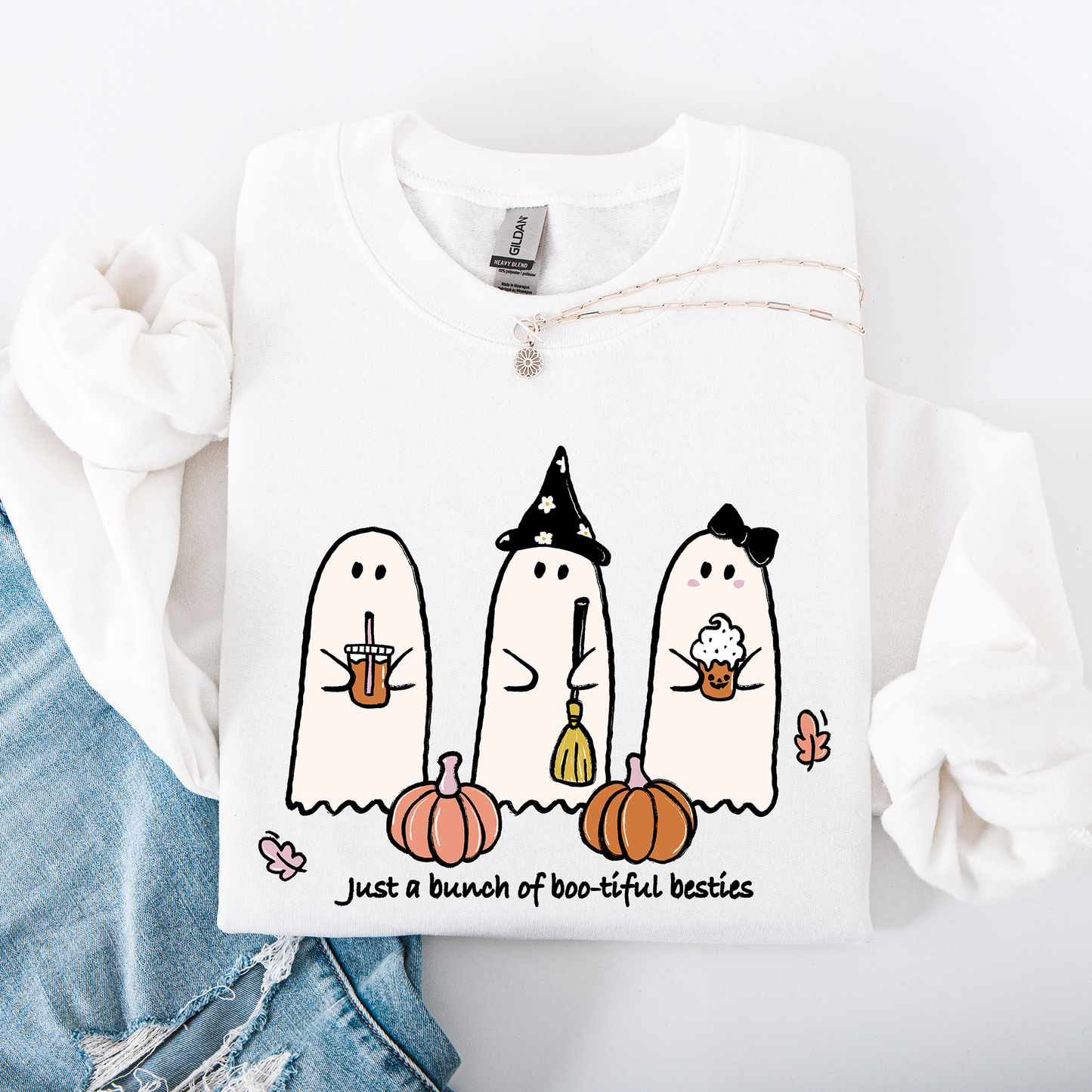 Halloween Ghosts Cute Witch Pumpkin Sweatshirt Besties Refinery Number One