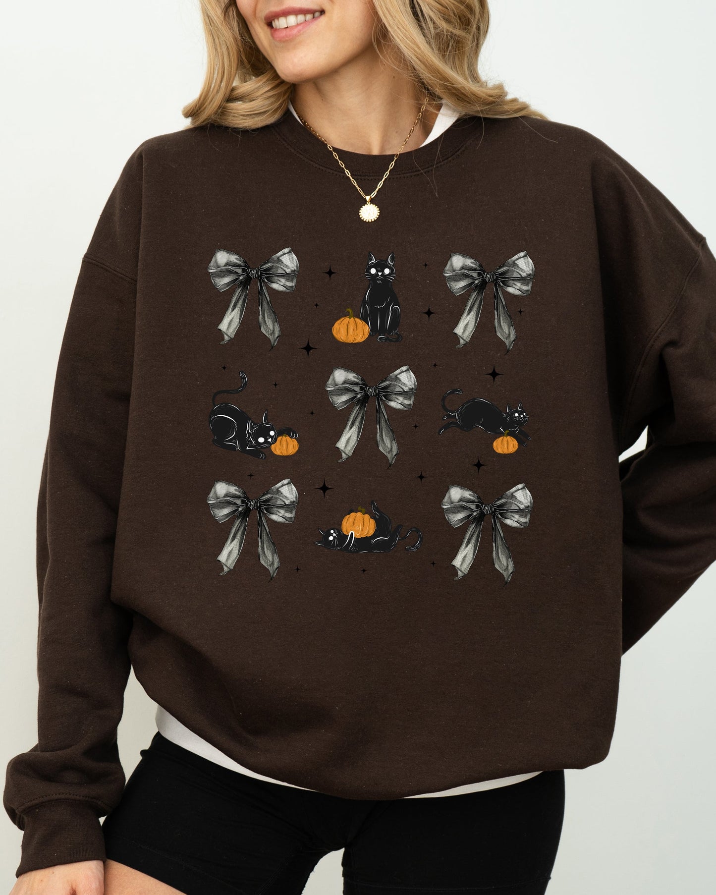 Black Cat Coquette Ribbons Cute Girly Autumn Fall Sweatshirt
